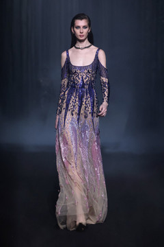 Exposed Shoulder Beaded Tulle Gown Exposed Shoulder Beaded Tulle Gown