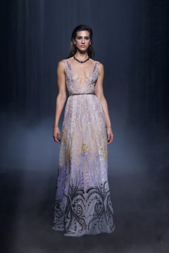 Beaded Tulle Gown with Deep V-Neck Beaded Tulle Gown with Deep V-Neck