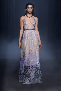 Beaded Tulle Gown with Deep V-Neck Beaded Tulle Gown with Deep V-Neck
