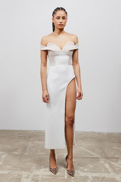 Corseted Off Shoulder Crêpe Dress Corseted Off Shoulder Crêpe Dress