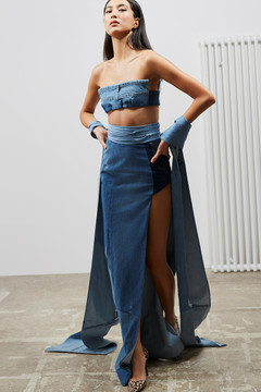 Cropped Denim Top with Skirt