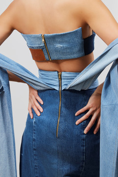 Cropped Denim Top with Skirt