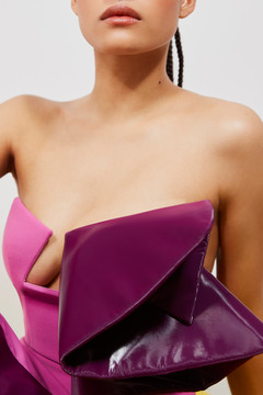 Strapless Gown with Origami Detail Strapless Gown with Origami Detail