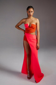 Strapless Bi-Colored Crêpe Gown