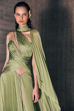 Asymmetrical Pleated Mousseline Gown Asymmetrical Pleated Mousseline Gown