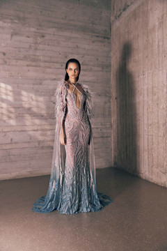 Gradient Embroidered Tulle Gown