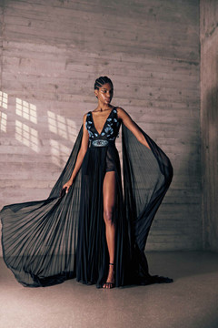 Silk Mousseline Pleated Gown