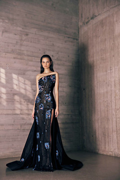 Flowers Embroidered Tulle Gown Flowers Embroidered Tulle Gown