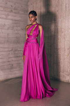 Silk Mousseline Asymmetrical Gown