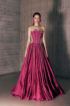 Strapless Petals Taffeta Gown