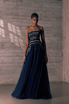 Strapless Tulle Gown with Embroidery