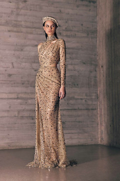 Draped Asymmetric Crystal Mesh Gown Draped Asymmetric Crystal Mesh Gown