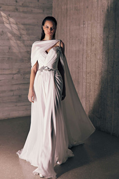 Silk Draped Mousseline Gown