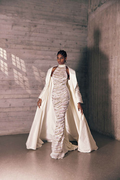 Embroidered Tulle Gown with Taffeta Cape Embroidered Tulle Gown with Taffeta Cape