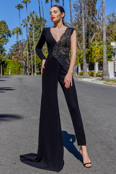 One Sleeve Stretch Crêpe Jumpsuit One Sleeve Stretch Crêpe Jumpsuit