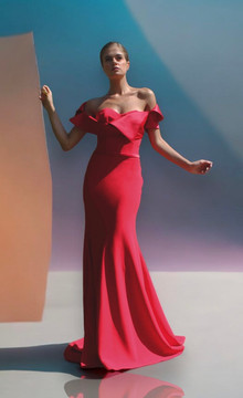 Satin Crepe Off Shoulder Gown Satin Crepe Off Shoulder Gown