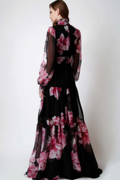 Floral High Neck Pleated Gown