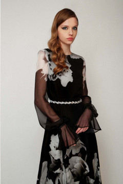 Embellished Long Sleeve Floral Gown Embellished Long Sleeve Floral Gown