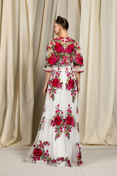 Pointe D'Esprit Floral Gown and Bolero