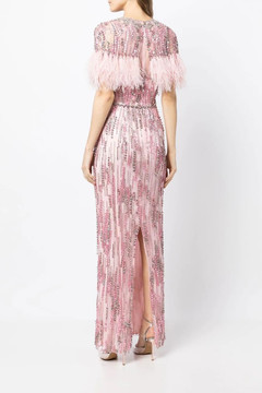 Marlene Beaded Feathered Gown