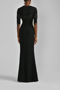 Beaded Canton Crepe Slit Gown Beaded Canton Crepe Slit Gown