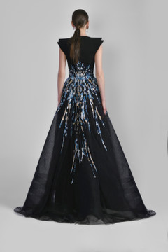 Tulle Beaded Gown with Tiered Shoulders Tulle Beaded Gown with Tiered Shoulders