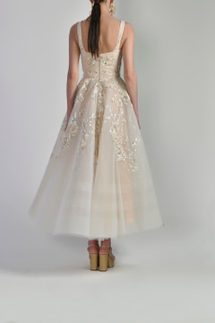 Beaded Tulle Dress with Satin Bias