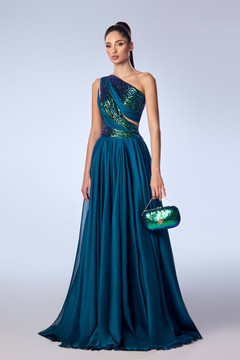 Mousseline and Beaded Sequin Gown