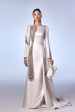 Beaded Long Sleeve Mikado Gown Beaded Long Sleeve Mikado Gown