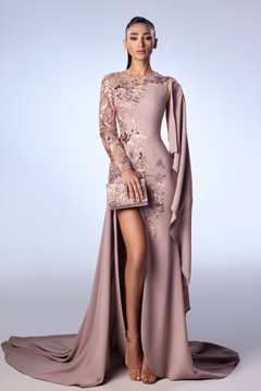 Crepe Marocain Beaded Gown Crepe Marocain Beaded Gown
