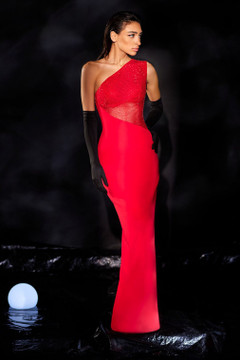 Crepe Gown with Embroidered Fishnet Crepe Gown with Embroidered Fishnet