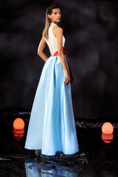 Crepe and Satin Tri-Color Gown