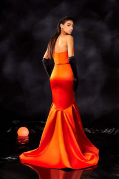 Satin Mermaid Gown with Layered Corset Satin Mermaid Gown with Layered Corset