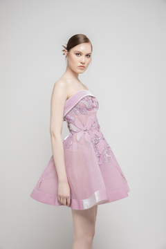 Strapless Mini Dress with Feathered Cape Strapless Mini Dress with Feathered Cape