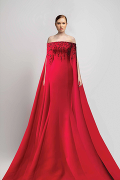 Ziad Nakad Off Shoulder Draped Cape Gown - District 5 Boutique