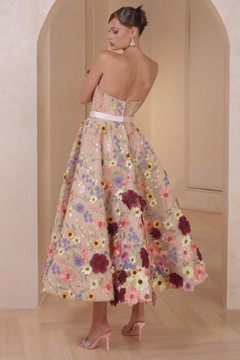 Strapless Floral- Tea-Length Dress