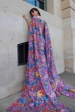 Multi-Colored Cape Sleeve Gown