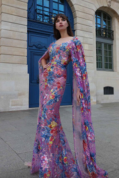 Multi-Colored Cape Sleeve Gown Multi-Colored Cape Sleeve Gown