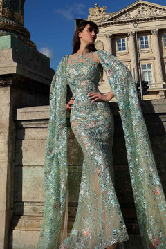 Sweeping Cape Sleeve Gown Sweeping Cape Sleeve Gown