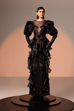 Organza and Lace Ruffled-Gown Organza and Lace Ruffled-Gown