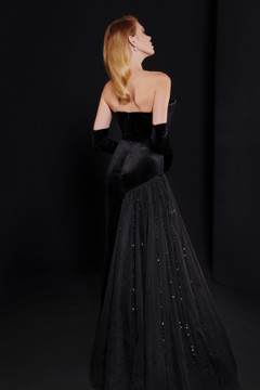 Velvet and Tulle Strapless Gown Velvet and Tulle Strapless Gown