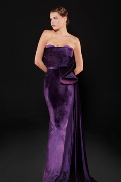 Velvet Draped Strapless Gown