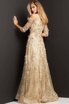 Off Shoulder Floral Embellished A-Line Gown Off Shoulder Floral Embellished A-Line Gown
