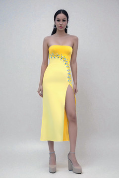 Strapless Slit Midi Dress