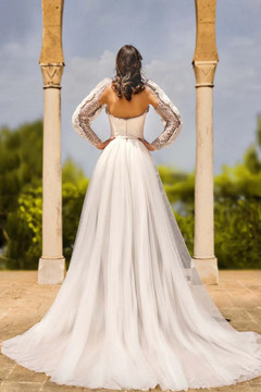 Long Sleeve Slit Bridal Gown
