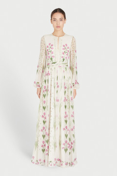 Long Sleeve Floral Printed Georgette Gown