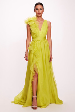 Deep V-Neck Organza Gown