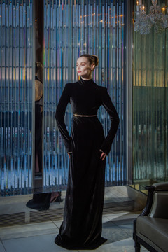 High Neckline Long Sleeved Gown High Neckline Long Sleeved Gown