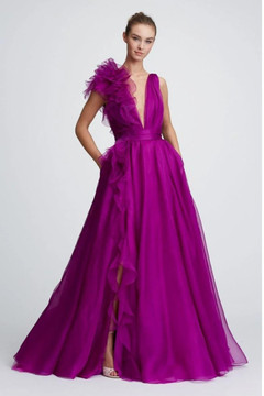 V-Neck Organza Gown