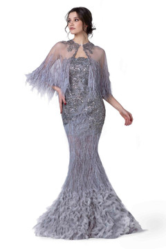 Embellished Trumpet Gown with Cape Embellished Trumpet Gown with Cape
